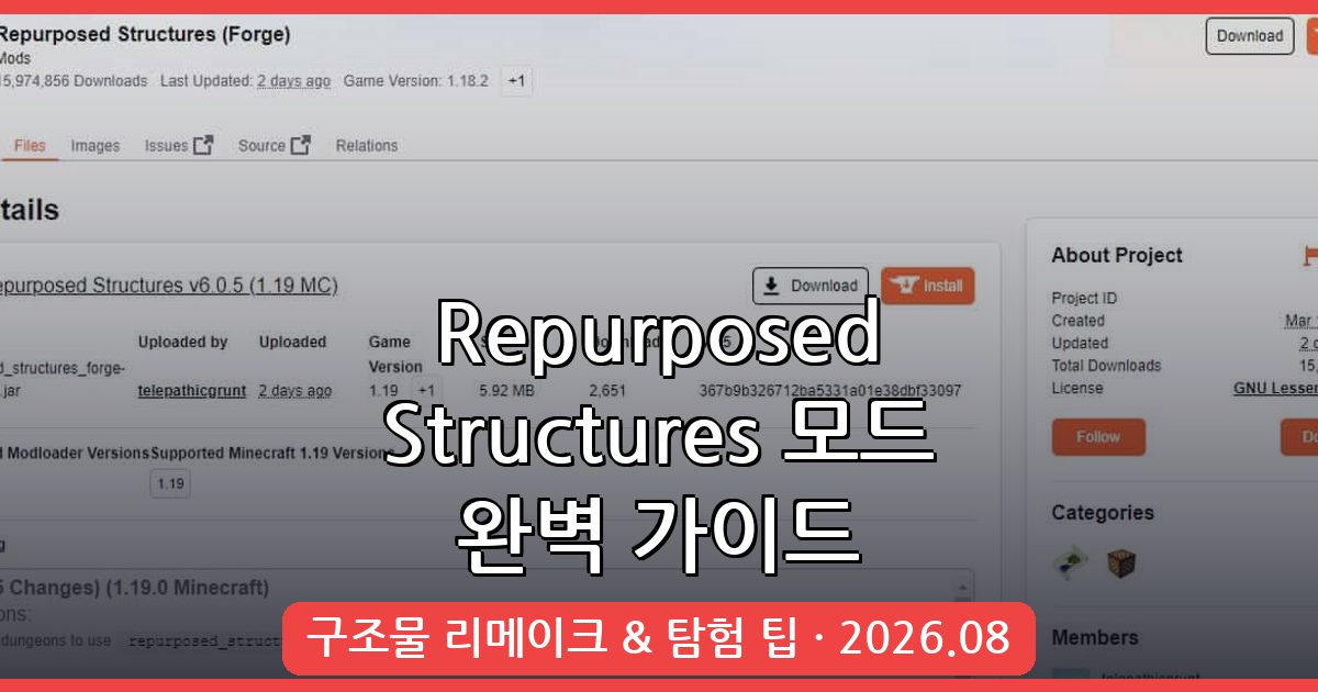 마인크래프트 1.19.2 던전 리메이크 모드 Repurposed Structures 완벽 가이드 2026년 8월