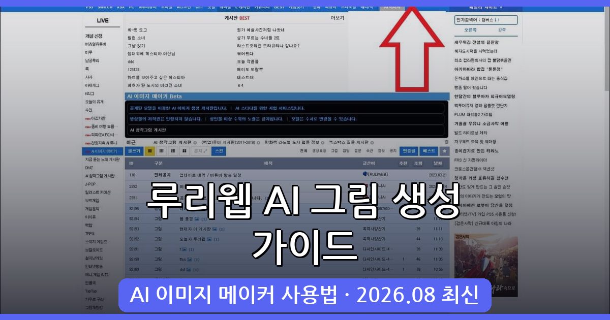 2026년 8월 루리웹 AI 그림 생성기 완벽 가이드｜AI 이미지 메이커 사용법 총정리