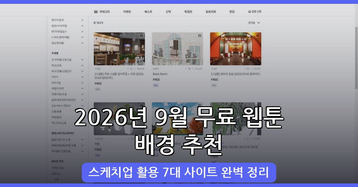 2026년 9월 최신 무료 웹툰 배경 사이트 7선 - 스케치업 활용 완벽 가이드