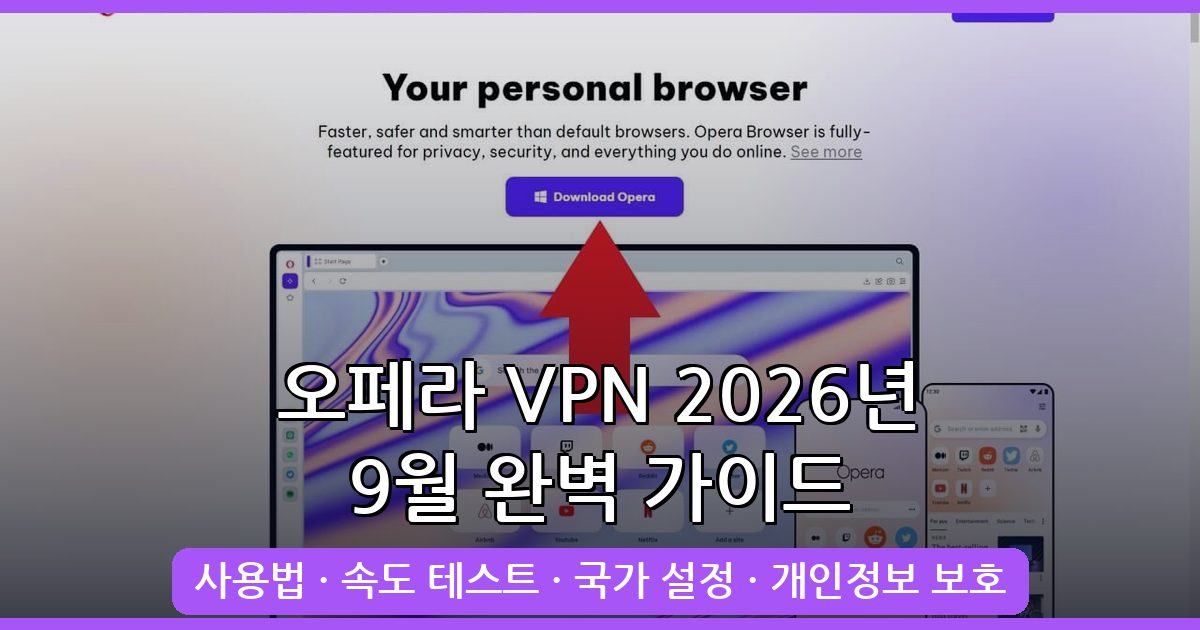 2026년 9월 최신 오페라 VPN 사용법 완벽 가이드: 속도, 국가 설정, 개인정보 보호 총정리