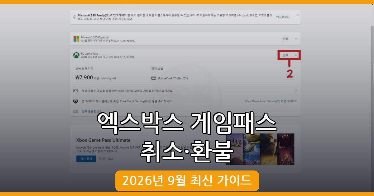 2026년 9월 엑스박스 게임패스 구독 취소 및 환불 완벽 가이드