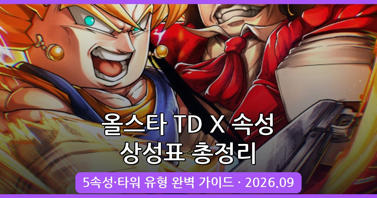 올스타 타워 디펜스 X 2026년 9월 최신 속성 상성표 및 타워 유형 완벽 가이드