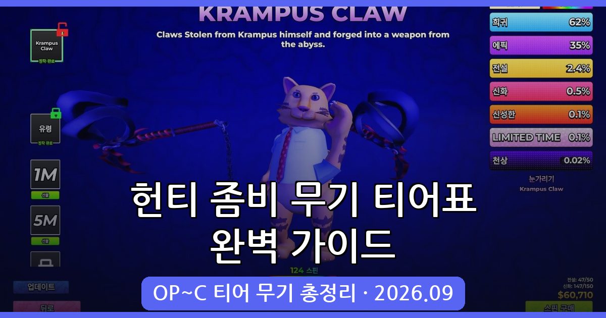 헌티 좀비 무기 티어표 및 최적 무기 선택 가이드 2026년 9월