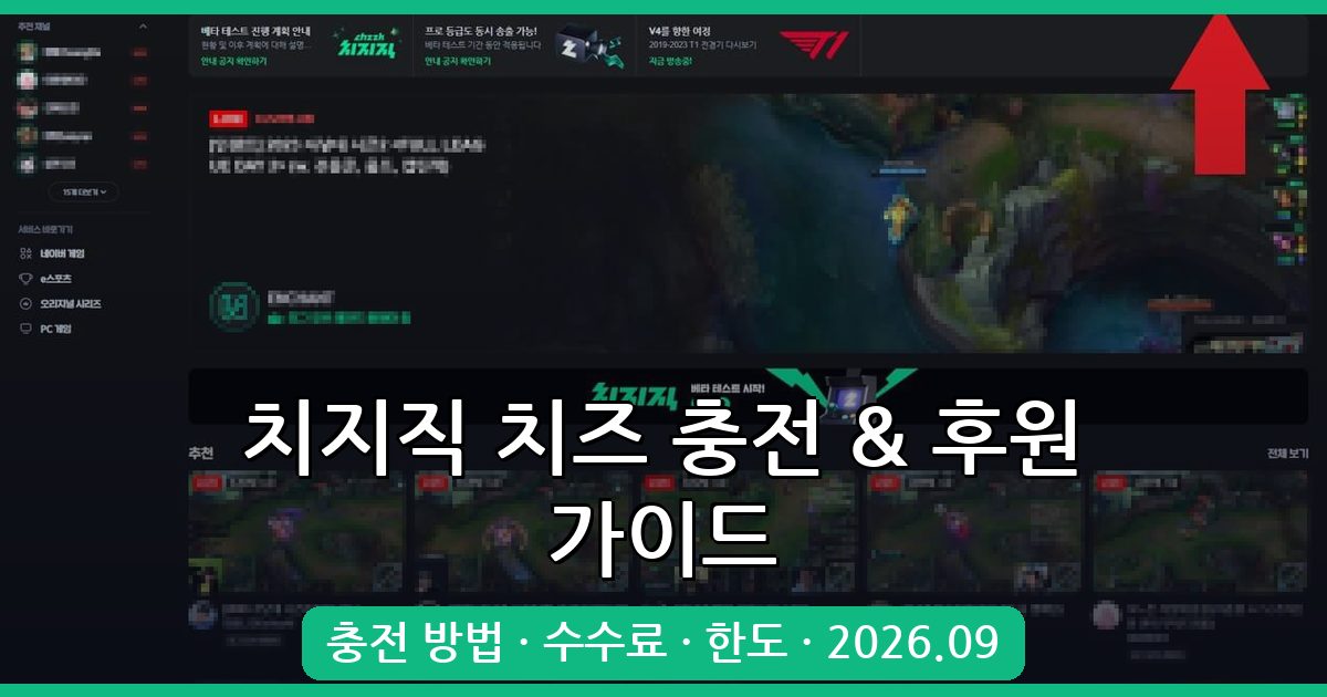 치지직 치즈 충전 및 후원 완벽 가이드 2026년 9월 최신 정보