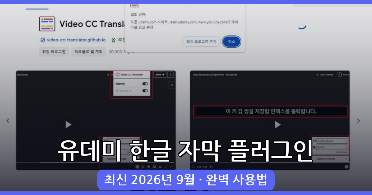 2026년 9월 최신 유데미 한글 자막 플러그인 완벽 사용법 총정리