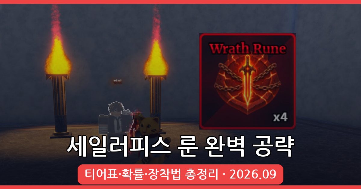 세일러피스 선원 조각 룬 완벽 공략 2026년 9월 최신 티어표·확률·장착법 총정리