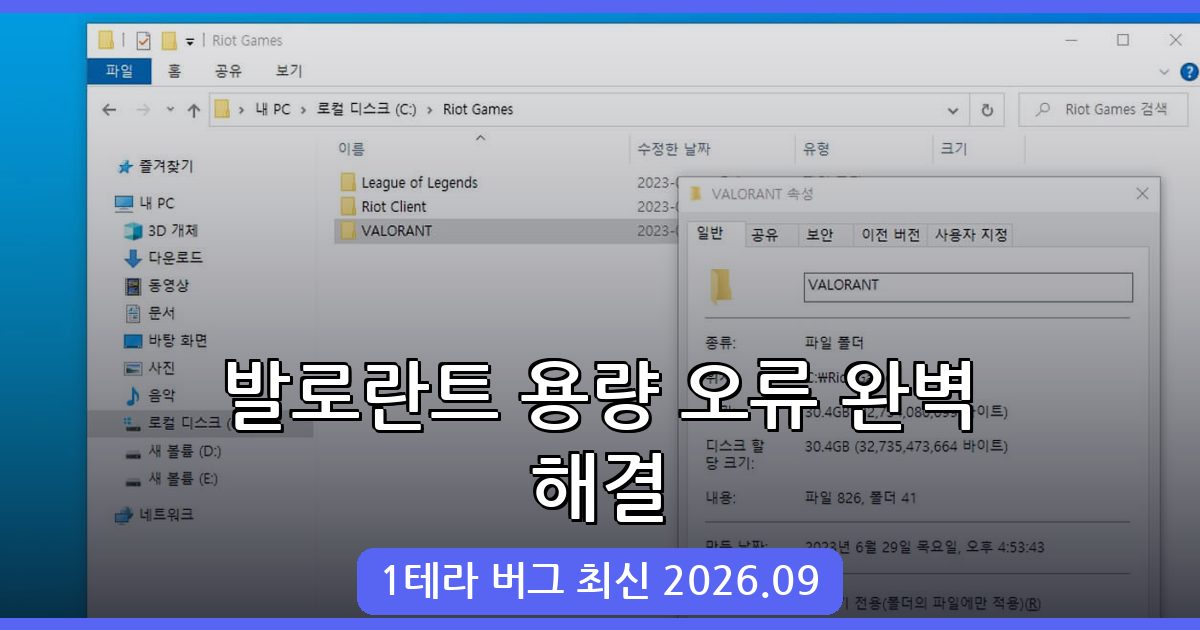 발로란트 용량 오류 1테라 버그 완벽 해결법 2026년 9월