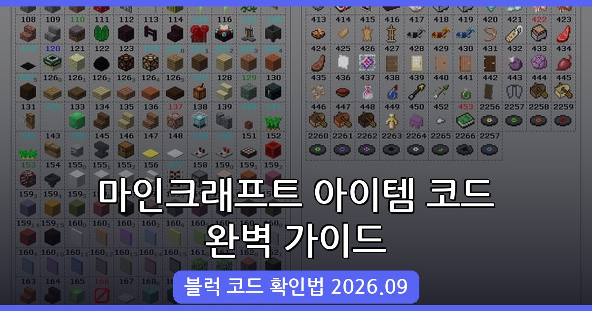 마인크래프트 아이템 코드 완벽 가이드 (블럭 코드) 2026년 9월