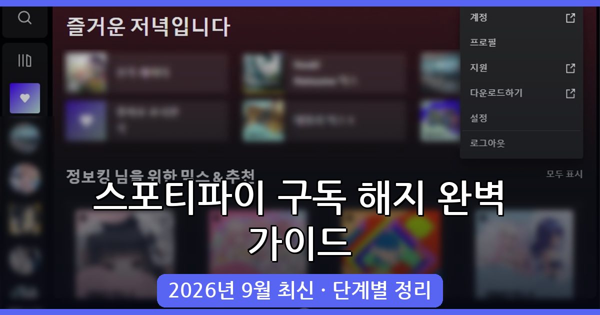 2026년 9월 최신 완벽 가이드: 스포티파이 구독 해지 방법 총정리