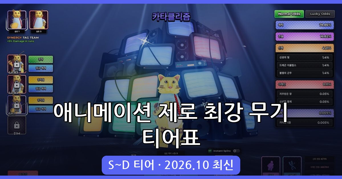 2026년 10월 최신 애니메이션 제로 최강 무기 티어표 완벽 가이드